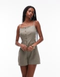 [Topshop] Topshop linen button down playsuit in khaki-Green 16 khaki