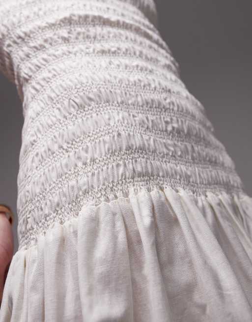 Topshop linen cami ruched midi dress in Ivory