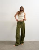 Topshop linen cargo trouser in khaki