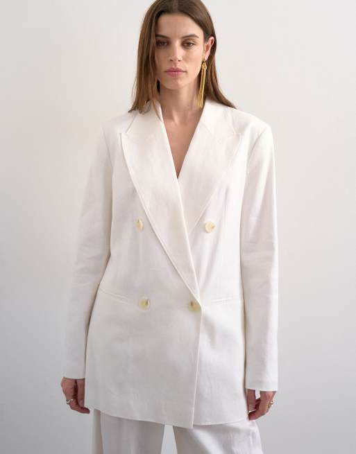 Topshop linen chuck on blazer in ecru, 3 of 4