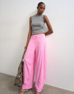 Linen clean tie waist barrel trouser in pink