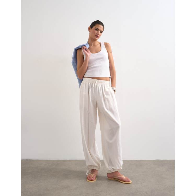 Topshop linen elasticized waist balloon pants in white | ASOS