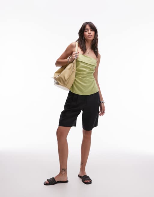Topshop linen fold over bandeau in pistachio green, 4 of 4