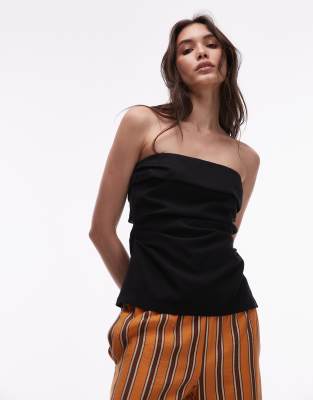 linen fold over bandeau top in black