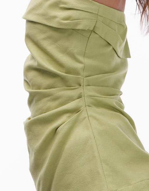 Topshop linen fold over bandeau top in pistachio green, 2 of 4