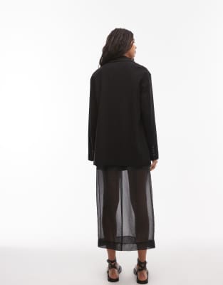 Topshop Linen Grandad Style Blazer In Black