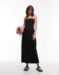 [Topshop] Topshop linen heavy seamed bandeau midi dress in black 18 BLACK