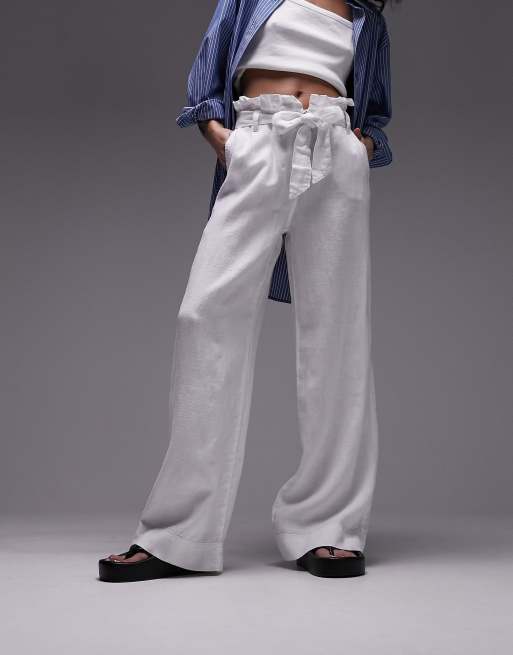 Wide leg clearance paperbag waist trousers