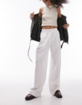 [Topshop] Topshop linen high waist pull on straight leg pants in white 18 WHITE