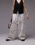 [Topshop] Topshop linen lace insert elasticated wide leg pants in white S WHITE