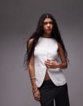 [Topshop] Topshop linen longline fitted waistcoat with pockets in white 16 white