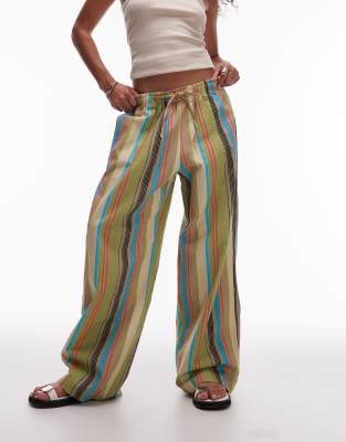 linen look balloon pants in multi stripes