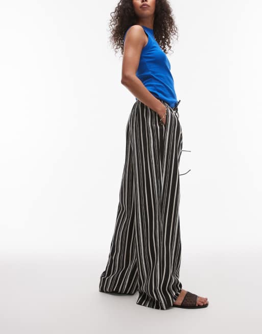 Topshop linen look balloon pants in multi stripes