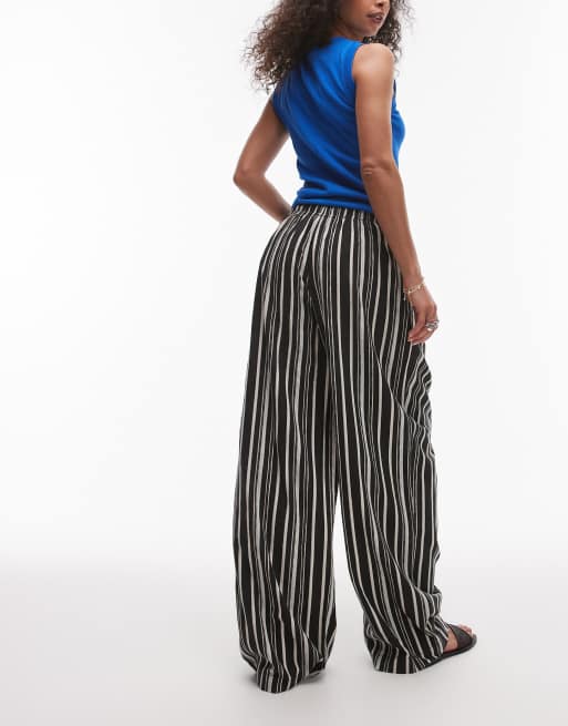 Topshop linen look balloon pants in multi stripes
