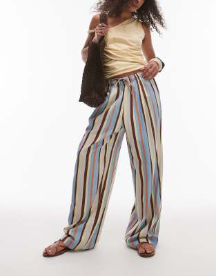 linen look balloon pants in multi stripes
