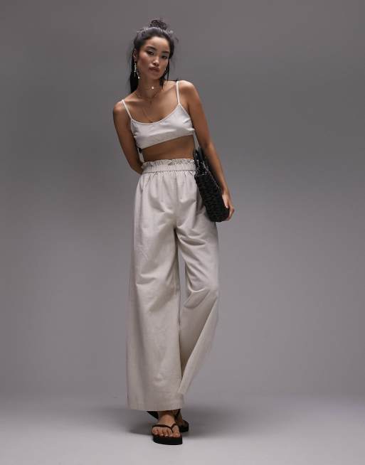 Topshop linen look beach cami and pants in stone