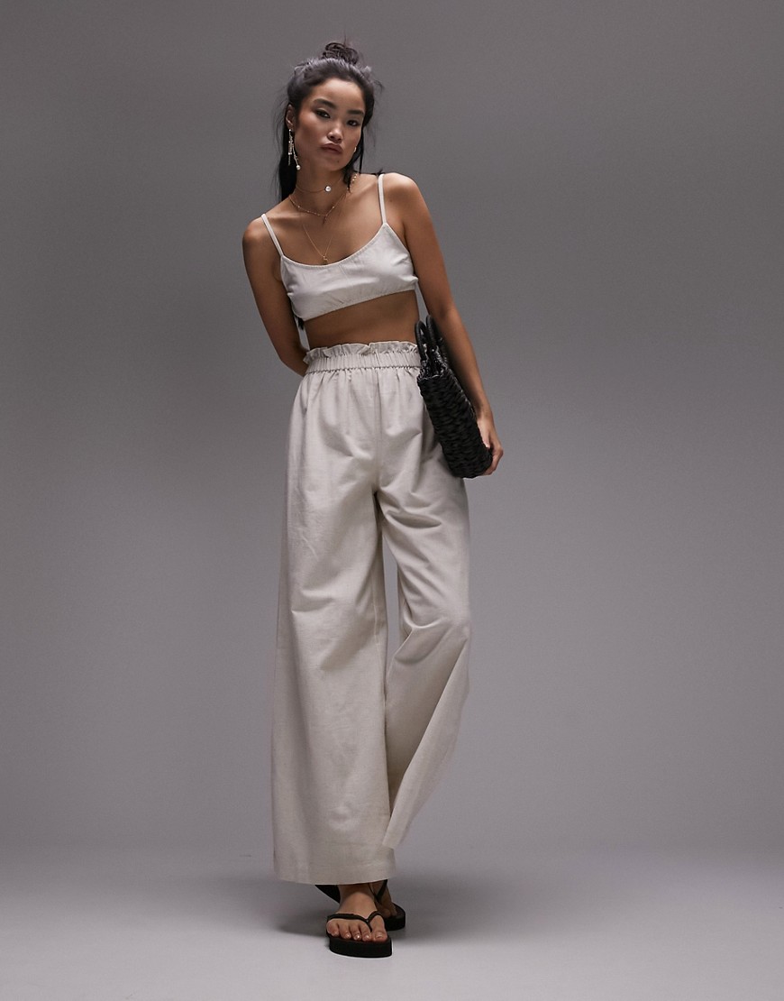Topshop Linen Look Beach Cami And Trouser In Stone-Neutral