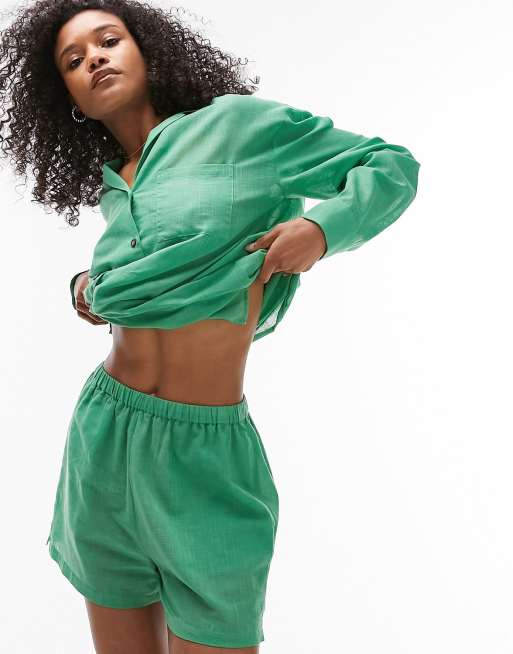 ASOS LUXE satin full shorts in green - part of a set