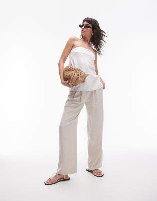 Topshop Linen Look Longline Bandeau Top In White