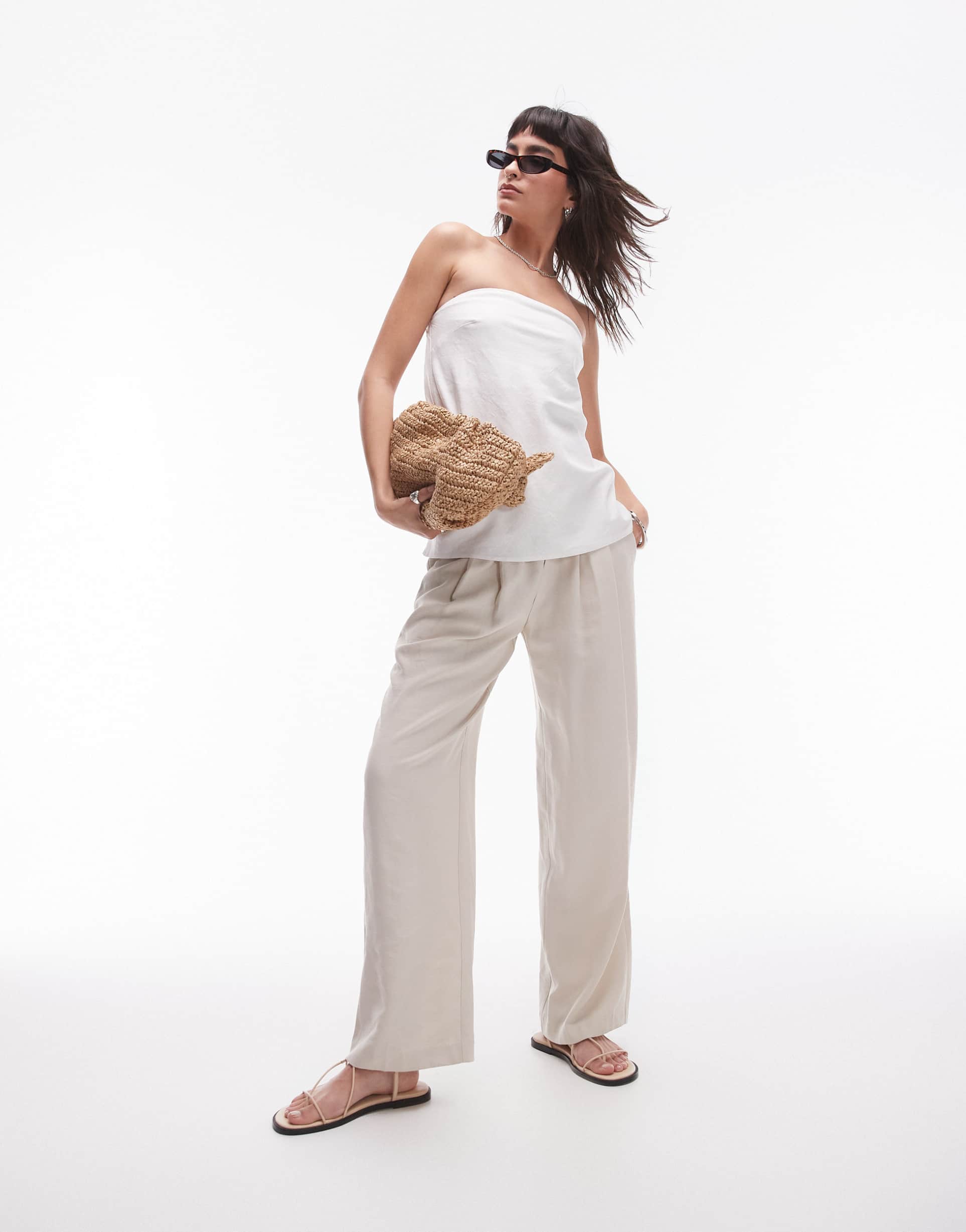 topshop linen look longline bandeau top in white