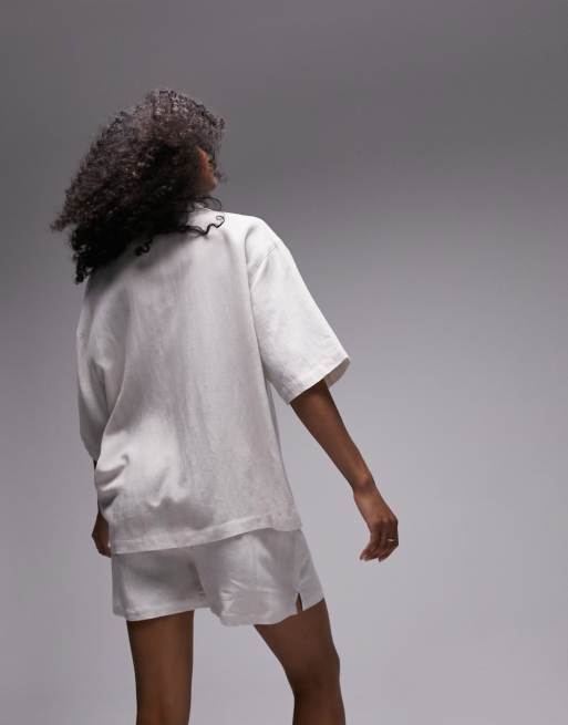 Topshop linen look shirt and short pyjama set in oatmeal , 4 of 4