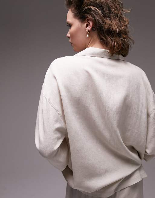 Topshop linen look shirt and trouser pyjama set in oatmeal , 2 of 4