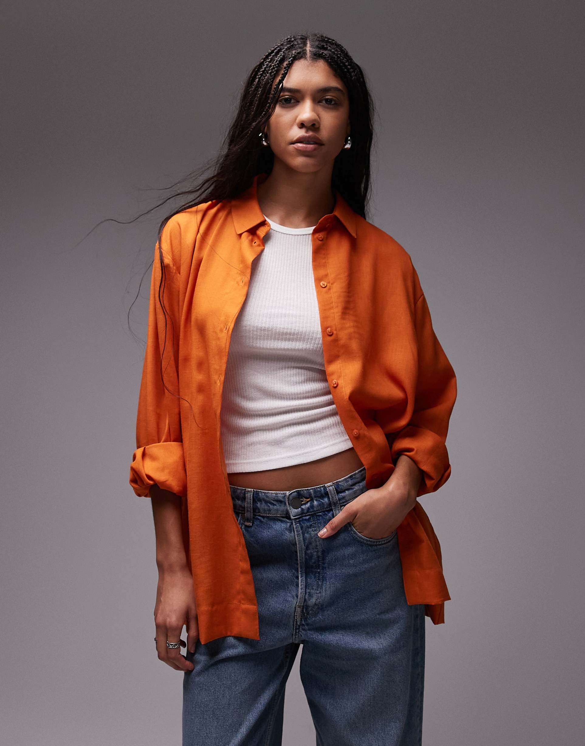 topshop linen look shirt in orange