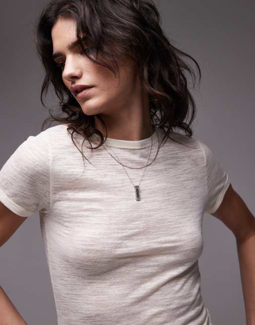 Topshop linen look tee in ivory