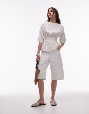 [Topshop] Topshop linen low back dropped waist top in natural-Neutral 18 NATURAL