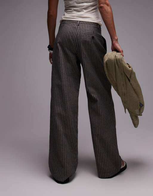 Topshop linen low slung stripe pants in mono, 5 of 5