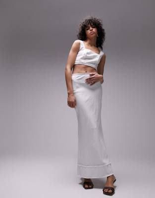 Topshop Linen Maxi Skirt In Ivory - Part Of A Set-white In White