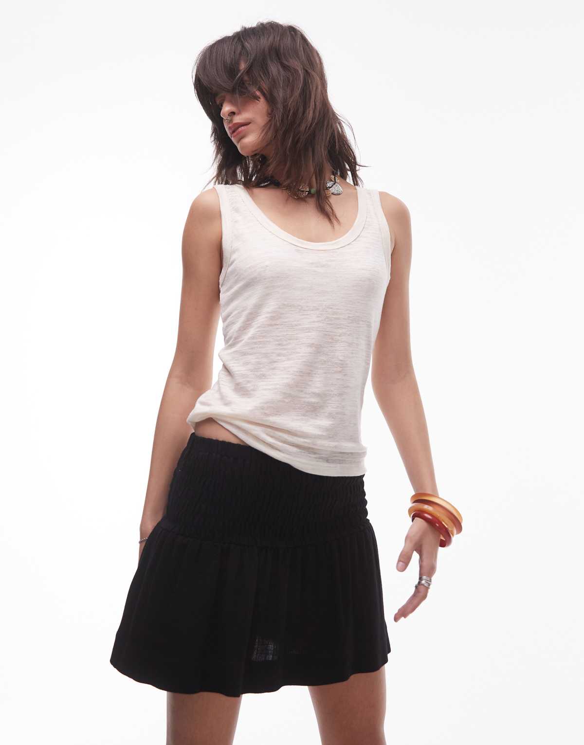 Topshop linen mini skirt with ruched sides in black
