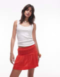 [Topshop] Topshop linen mini skirt with ruched sides in red 16 RED