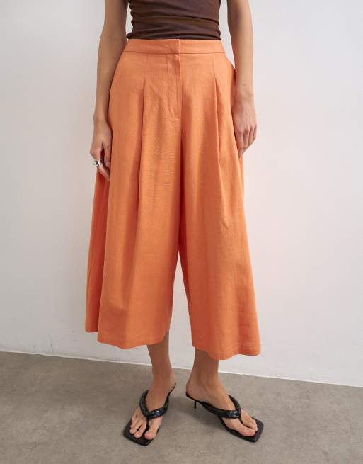 Topshop linen mix a-line culottes in washed orange, 2 of 5
