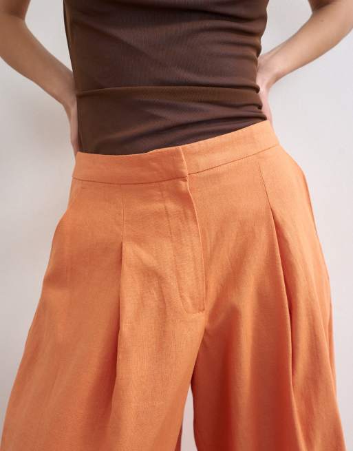 Topshop linen mix a-line culottes in washed orange, 3 of 5