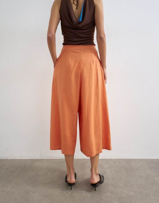 Topshop linen mix a-line culottes in washed orange, 5 of 5