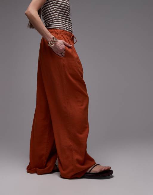 Topshop linen mix balloon pants in burnt in orange