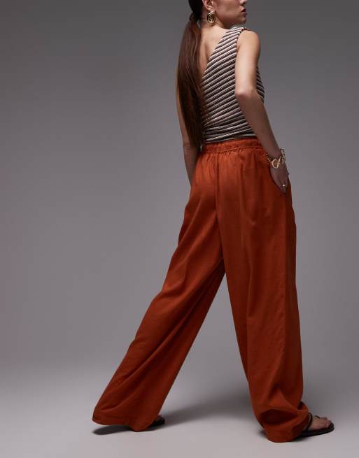 Topshop linen mix balloon pants in burnt in orange