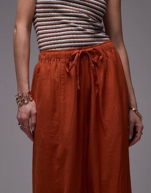Topshop linen mix balloon pants in burnt in orange