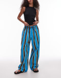 [Topshop] Topshop linen-mix balloon pants in cobalt stripe-Blue S COBALT AND YELLOW