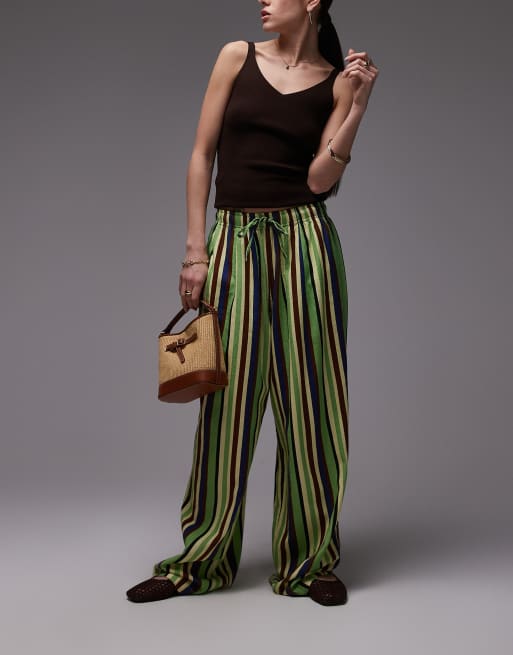 Topshop linen mix balloon pants in green variegated stripe, 2 of 5