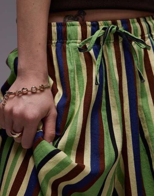 Topshop linen mix balloon pants in green variegated stripe, 3 of 5