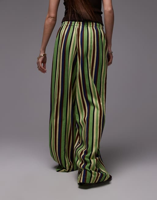 Topshop linen mix balloon pants in green variegated stripe, 5 of 5