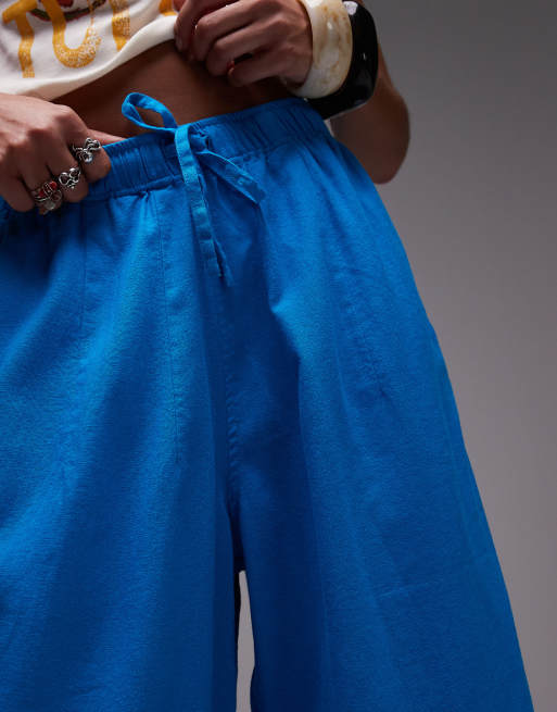 Topshop linen mix balloon pants in turquoise