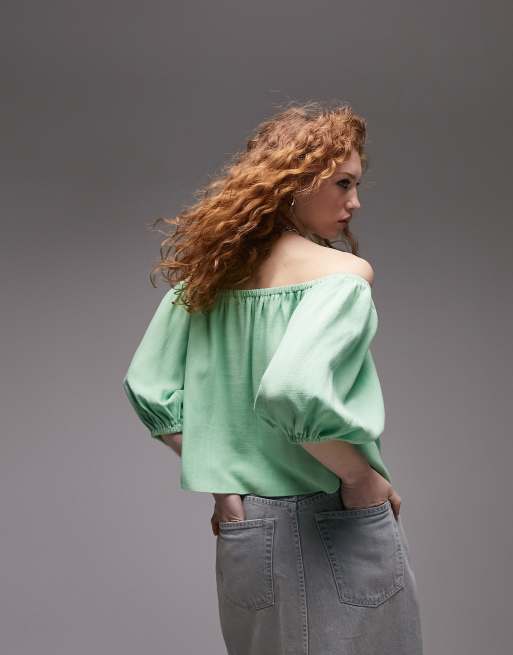 Mint green bardot hot sale top