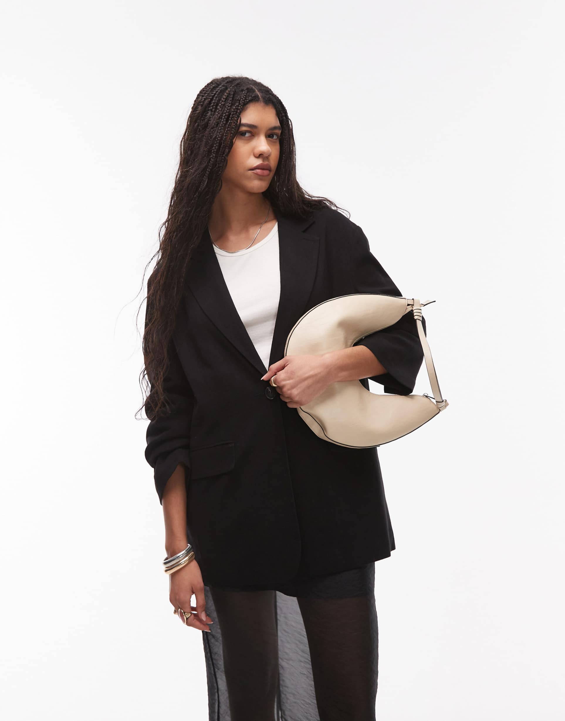 topshop linen mix oversized slouchy blazer in black