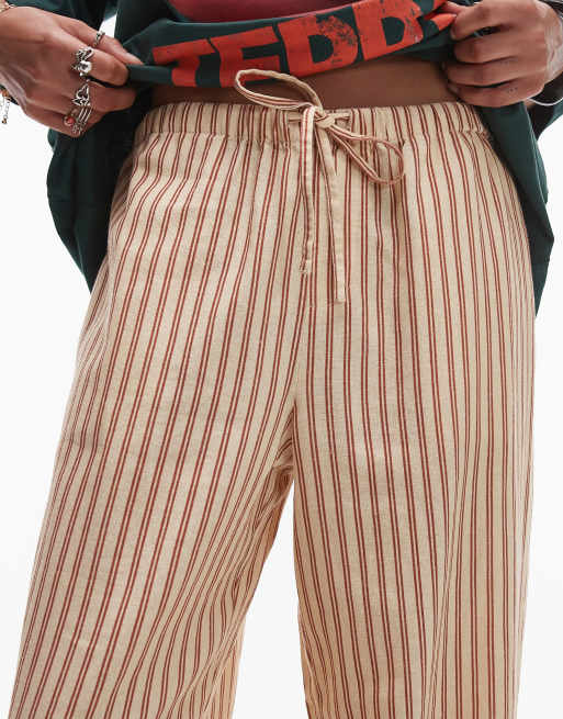 Topshop linen mix straight leg pants in neutral stripe