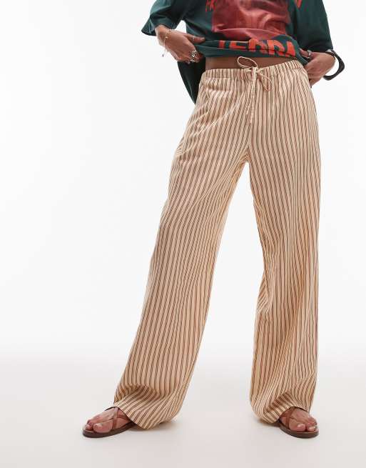 Topshop linen mix straight leg pants in neutral stripe