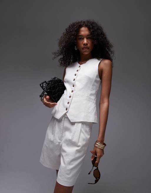 Topshop linen mix vest in white - part of a set