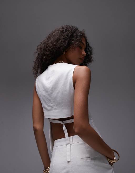 Topshop linen mix vest in white part of a set